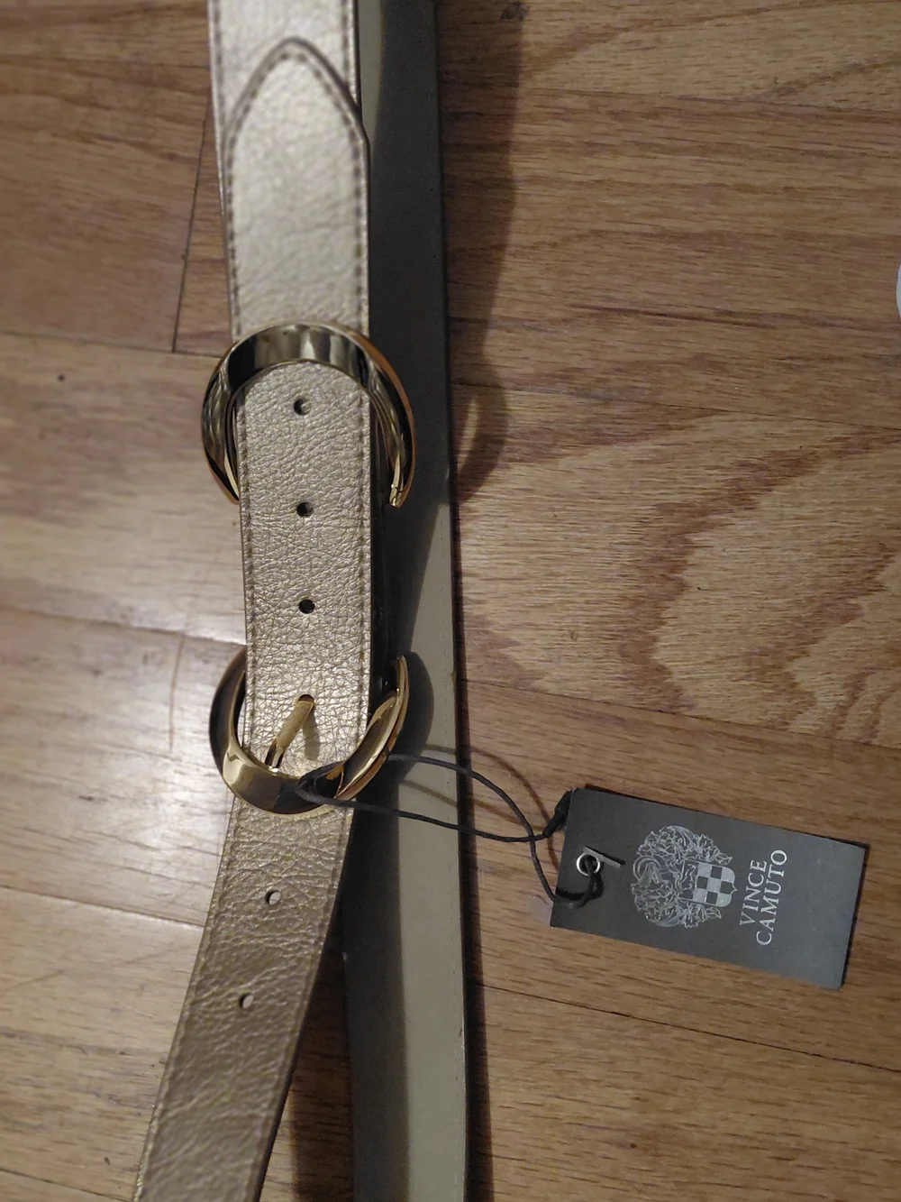 Vince Camuto Matte Gold Metallic Leather Belt with Branded VC Stud SZ L